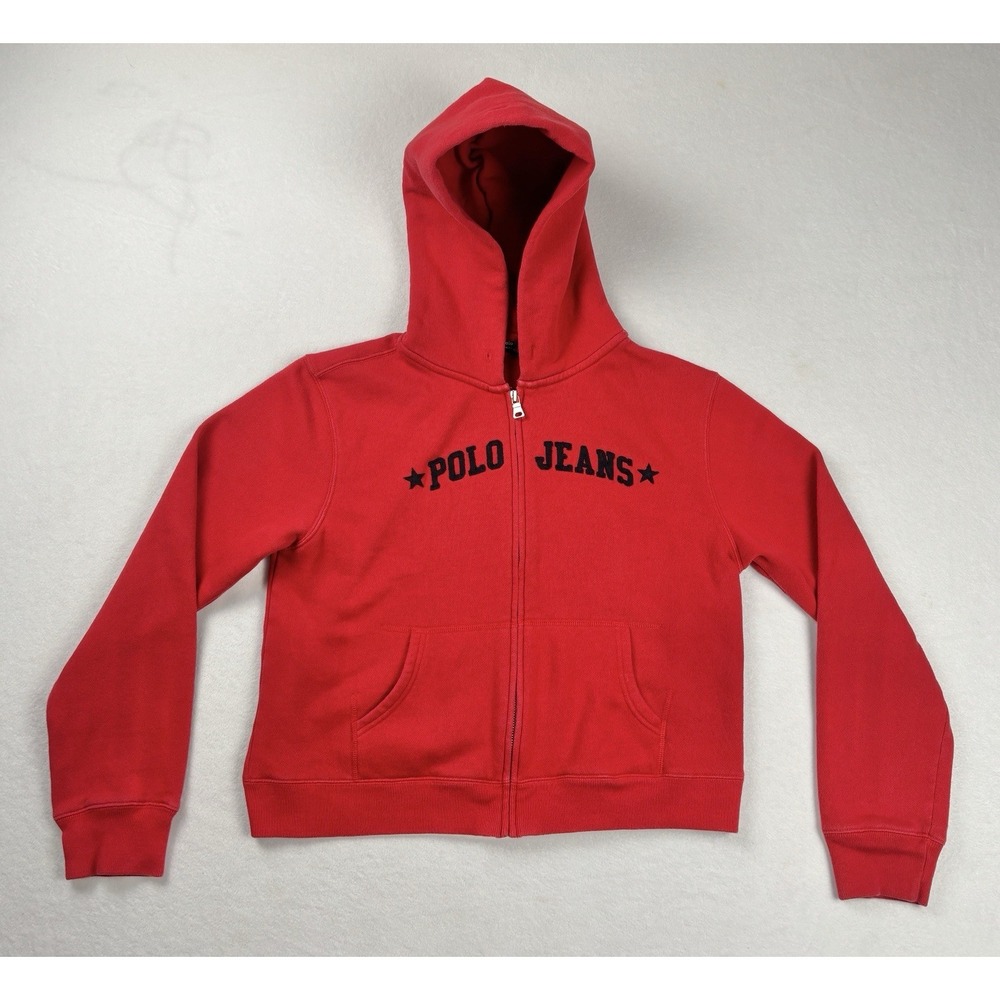 Polo Jeans Co Ralph Lauren Women's Full Zip‎ Hoodie Red Spell Out Size Large